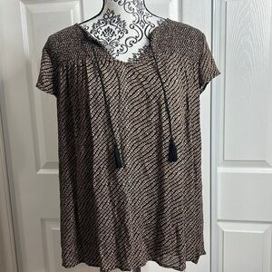 Lucky Brand V Neck Tassel Short Sleeve S
